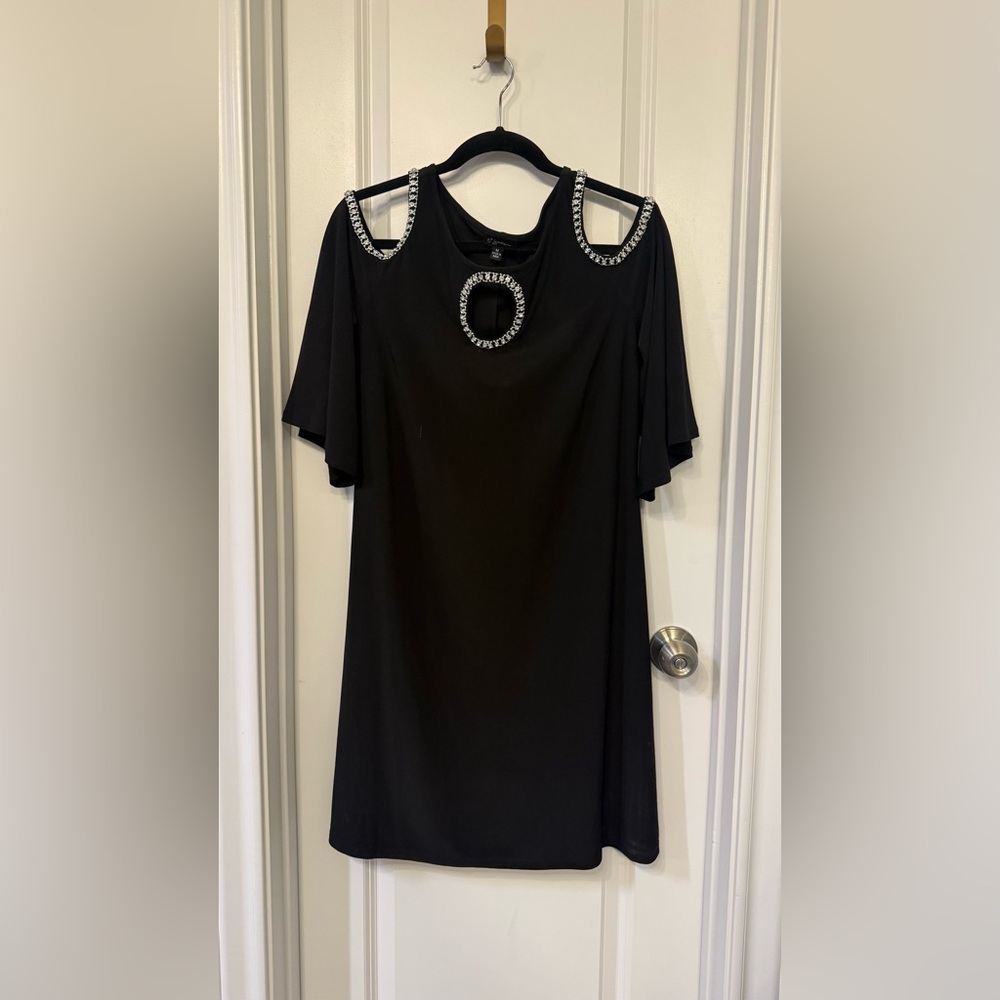Black Dress with Rhinestone Cutouts 3/4 sleeves Size Medium